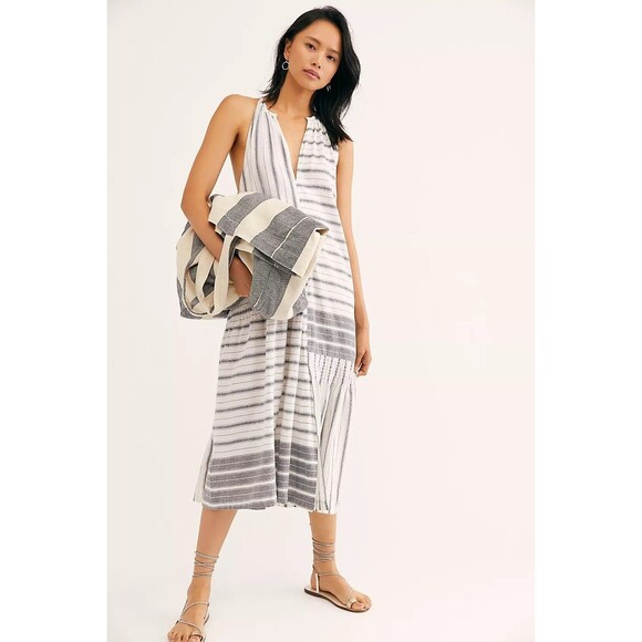 Free people Free-est Wowza Midi Dress Mixed Striped Printed Cotton S New 283606 - Picture 1 of 8